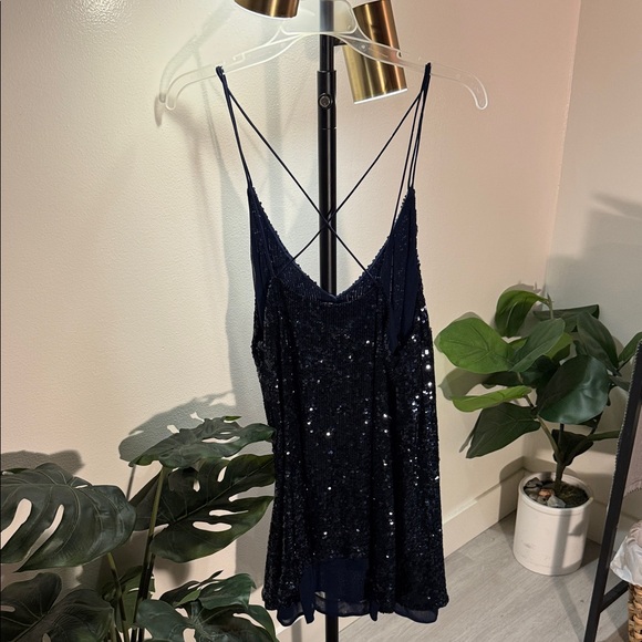 Free People navy sequin date night sexy vegas shimmering night Backless Dress L - Picture 7 of 7